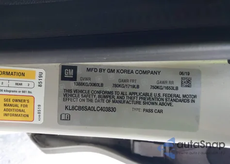 2020 Chevrolet Spark Fwd Ls Automatic from USA, damaged, VIN KL8CB6SA0LC403830